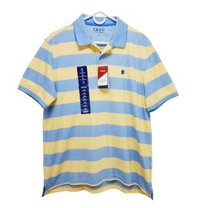 Izod Polo Shirt Mens yellow Stripes Advantage Performance Stretch Sport size M